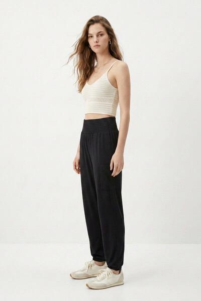 Rays Black Elastic Waist and Leg Pants 3663