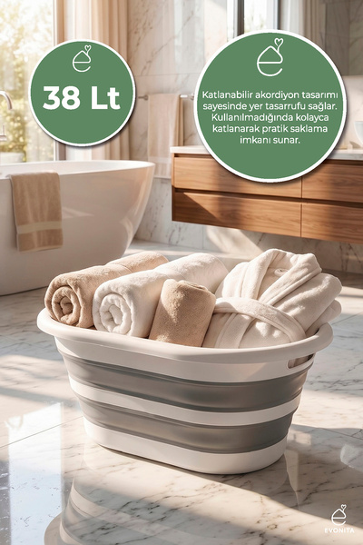 Empressco Katlanabilir Çamaşır Leğeni 40 Lt Akordiyon Katlanır Sepet Yer Kapl...
