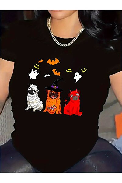 NOURAM cotton Short Sleeve T-Shirt with Halloween Pug Design Home Party Wear,...