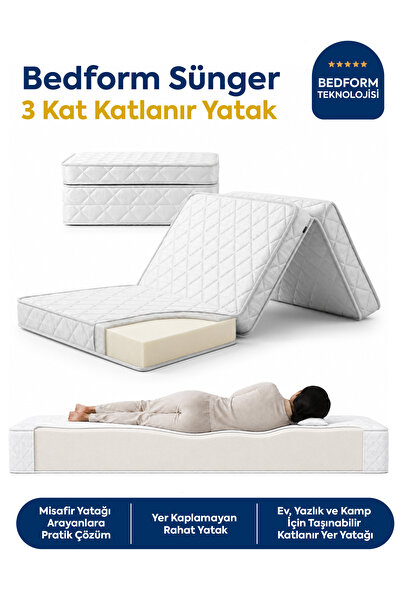 Homedius Bedform Sünger 3 Kat Katlanır Yatak 90x190x12