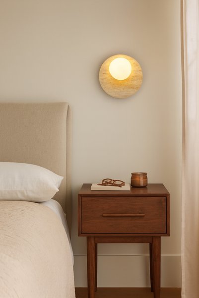 Baz Aydınlatma Tor Look Travertine Marble Opal Glass Globe Wall Sconce G9 Bulb Included Modern Lamp Chandelier
