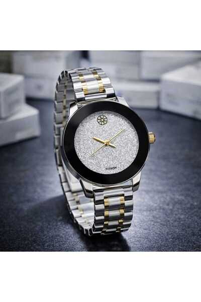 FITRON Men’s Luxury Silver Gold Watch Black Dial Stylish Designer Wrist Watch