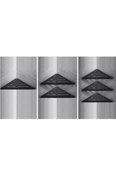 Güneş Krom Dekorasyon Gkd Decorative 3-Piece Black Corner Shampoo Holder, Bathroom Organizer, Kitchen and Shelf Organizer