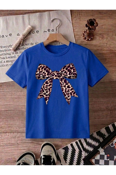 KOZİA OUTDOORS Women's Leopard Print Bow Print Oversized Crew Neck T-Shirt