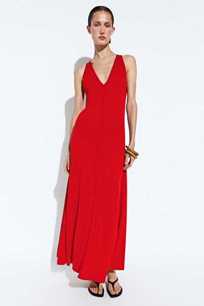 Massimo Dutti V yaka midi triko elbise