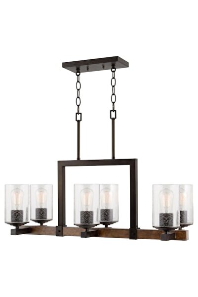 Cojom Candelabru Keno cu 6 lumini, rustic vintage, 6xE27, lemn maro cu metal ...
