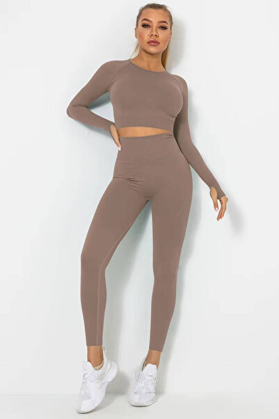 Fizion Compleu sport dama modelator Basics, colanti cu bluza, Light-Brown, Bej