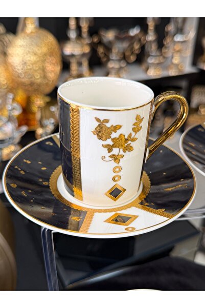 LOKMAN ZÜCCACİYE SHOWROOM 24K Gold Gilded Porcelain Coffee Cup Set for 6 Peop...