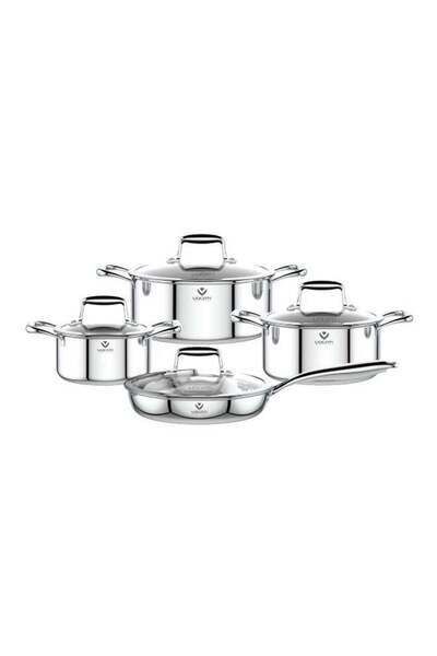 VOGATI Try-Ply Stainless Steel 8PCS Cookware Set Pot and Pan with Glass Lid -...