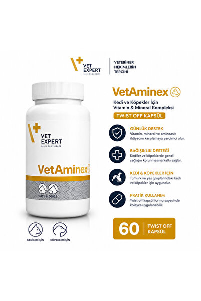 vet expert VetAminex Twist Off 60 Kapsül Kedi ve Köpek Vitamin Mineral Desteği