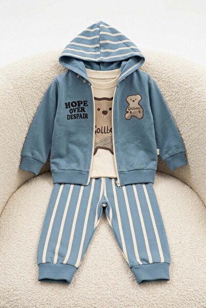 dinamik çocuk Baby Boy 3-Piece Cardigan Transitional Sets Hooded Zippered+Bad...