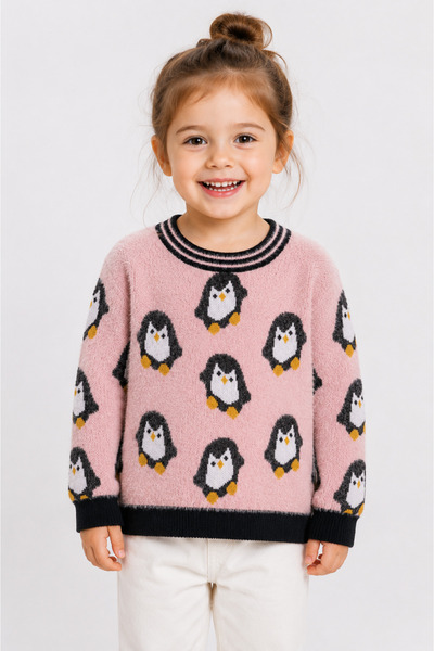Babyhola Penguin Patterned Girls' Sweater 23212