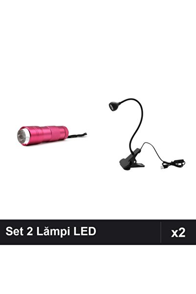 NAİLS Set 2 Lămpi LED Unghii: Lanternă cu Pernă Silicon 12W Roz + Lanternă Fl...