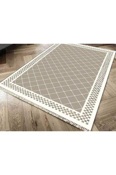 Çeyiz Diyarı Kaymaz Taban Dijital Baskı Kadife Halı Dama Cappucino 180x280 cm