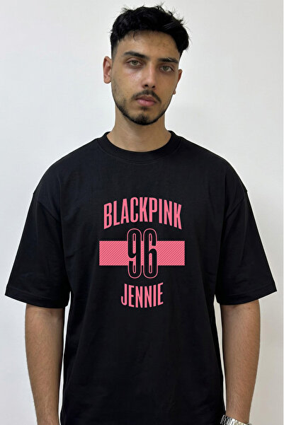 Anetos Blackpink Jennie Design Printed Oversize Black T-Shirt