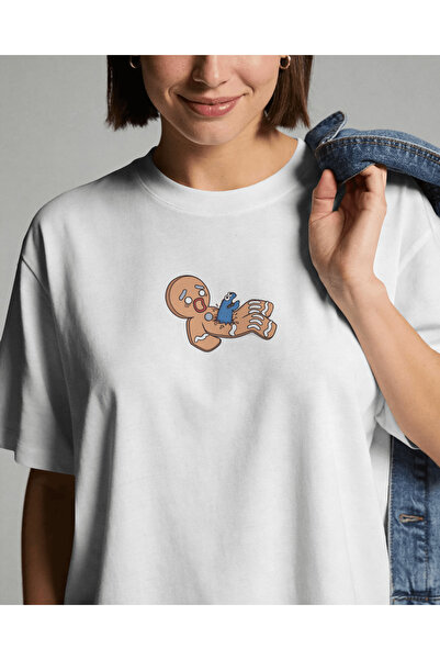 buzagi tasarım ürünleri Cookie Monster Unisex White Oversize T-Shirt