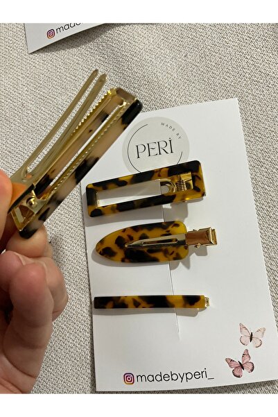 MADE BY PERİ Set of 3 Leopard Patterned Bone Vintage Hair Clips