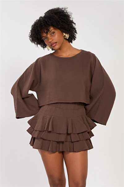 BARRELS AND OIL Women's Short Loose Blouse - Bitter Brown