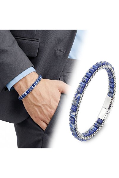 OGHAMAY Lapis Natural Stone Wicker Weave Chain Men's Steel Bracelet 18392B28D17
