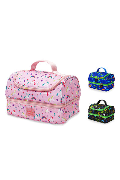 Bamboo Bark kids childrens double layer insulated lunch bag for school, picni...
