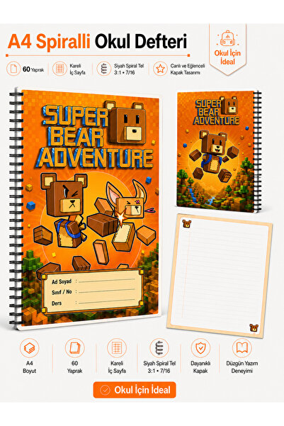 Morinna Super Bear Adventure Themed A4 Spiral School Notebook 60 Sheets Lined...