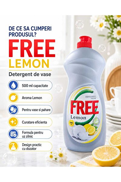 FREE Detergent de vase Lemon, aroma lamaie, 500 ml