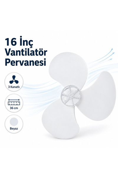 famous Premier PRV-1627 Poyraz Uyumlu 16 İnç Vantilatör Pervanesi 3 Kanatlı B...