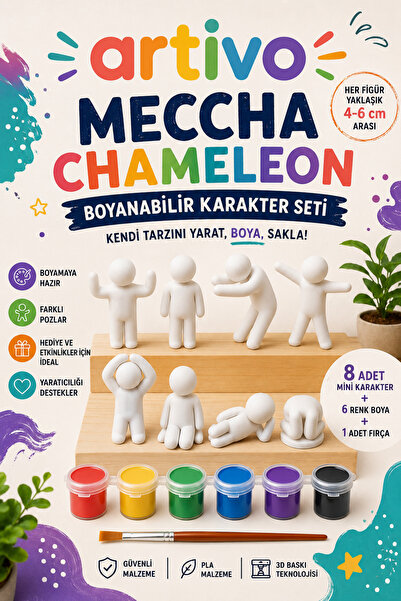 Artivo Meccha Chameleon Boyama Seti 8 Mini Karakter, 6 Renk Boya, 1 Fırça, Eğ...