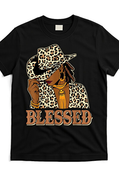 1001moda Western T-Shirt - Black Vintage Print, Leopard Print Hat Design, Cre...