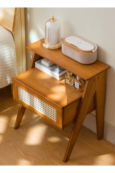 sharpdo Bedroom Home Log-Style Brown Bedside Table with Single-Layer Drawer Storage 43*31*50CM