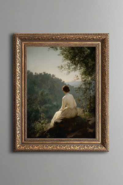 epiqart Woman Facing the Landscape – Vintage Patterned Painting – Thick Model