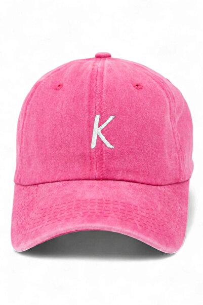 ŞapkaMania Pink Embroidered Washable Vintage Unisex Hat with Letter K
