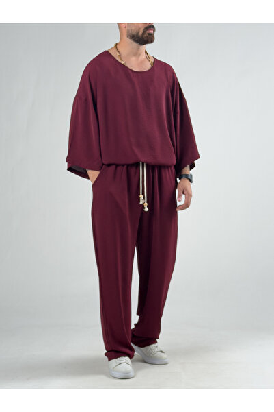 COCOPELLI Oversize Burgundy Linen Set Coc3208