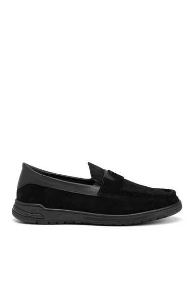 Tergan Siyah Hakiki Süet Deri Erkek Loafer - E26I1AY57631-A01