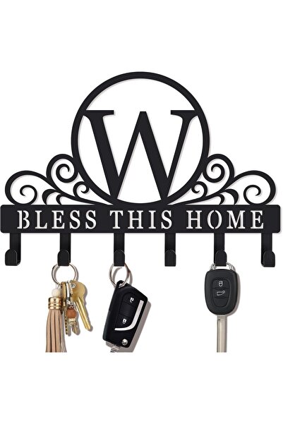 Slasa Letter W Acrylic Key Holder for Wall, Black Monogram Decor, 35 x 27 cm