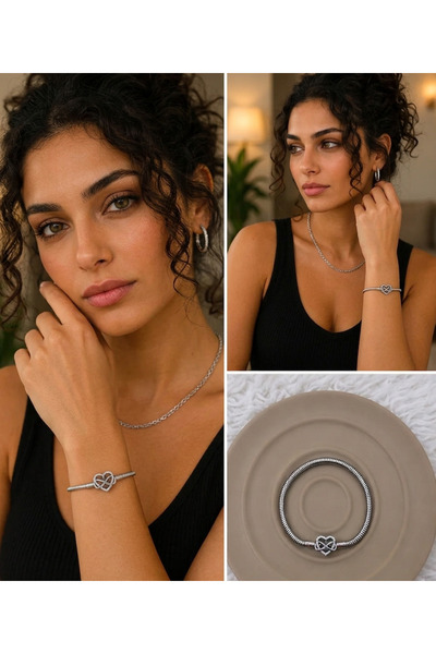 FM 💎   Premium Silver Color Shiny Stone Stylish 316L Steel Infinity and Hear...