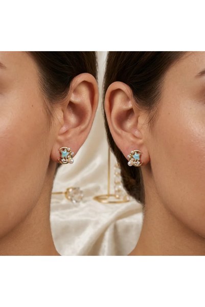 xuping takı Xuping Star Pearl Detailed Zircon Stone Gold Women's Stud Earrings