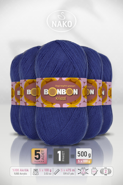 BONBON Κρυστάλλινο - Μπλε (98488) - Συσκευασία 5 τεμαχίων - 100γρ/475μ - Νήμα...