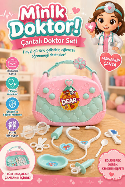craftivio Eğitici Çantalı Minik Doktor Seti 7 Parça - Stetoskoplu Kız Erkek Ç...