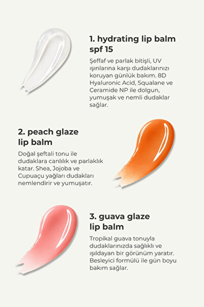 WIWIFY Lip Care Essentials Set, Hydrating Lip Balm+ Guava Glaze + Peach Glaze |SPF 15, Squalane, Ceramide