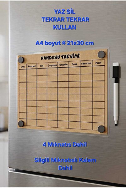 URDE Yaz Sil Haftalık Randevu Ajandası - a4 kraft - Randevu Takvimi Ofis Plan...