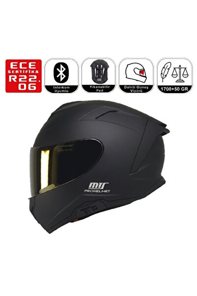 MTS X340 Mat Siyah Motosiklet Kaskı Spoiler Mod Güneş Vizörlü Full Face Kask