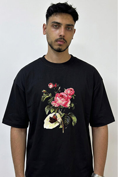Anetos Carpi Isi Gul Design Printed Oversize Black T-Shirt