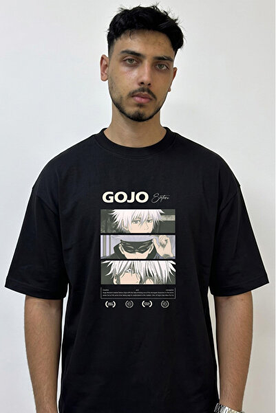 Anetos Gojo Satoru_16 Design Printed Oversize Black T-Shirt