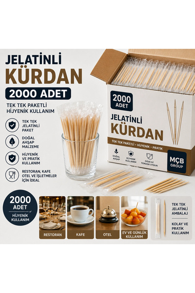 Mçb Group 2000 Adet Jelatinli Kürdan Tek Tek Paketli Hijyenik Ahşap Kürdan Re...