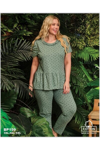 yula store Big Size Short Sleeve Crew Neck Women's Pajama Set 100% Cotton