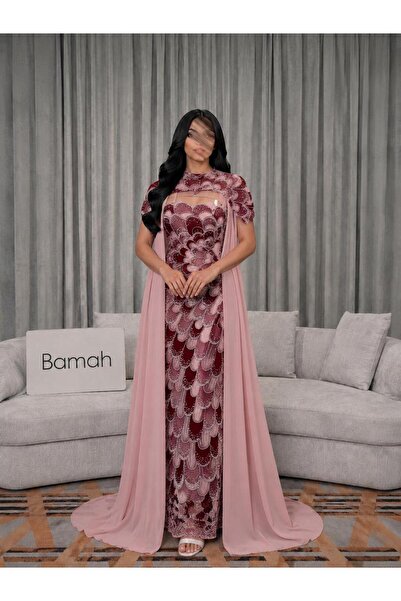 Bamah Luxurious Evening Dress in Flesh-Colored Color (Cap) for Neck and Shoul...