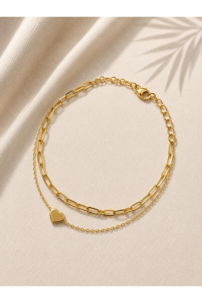 316 L çelik Steel Double Row Heart Chain Anklet
