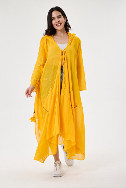 della moor Women's Mustard Witch Hooded Bohemian Kaftan Size 38 - 44