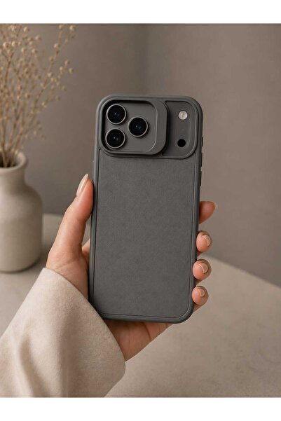 Case I PHONE 17 PRO MAX Gri Deri Standlı Kılıf